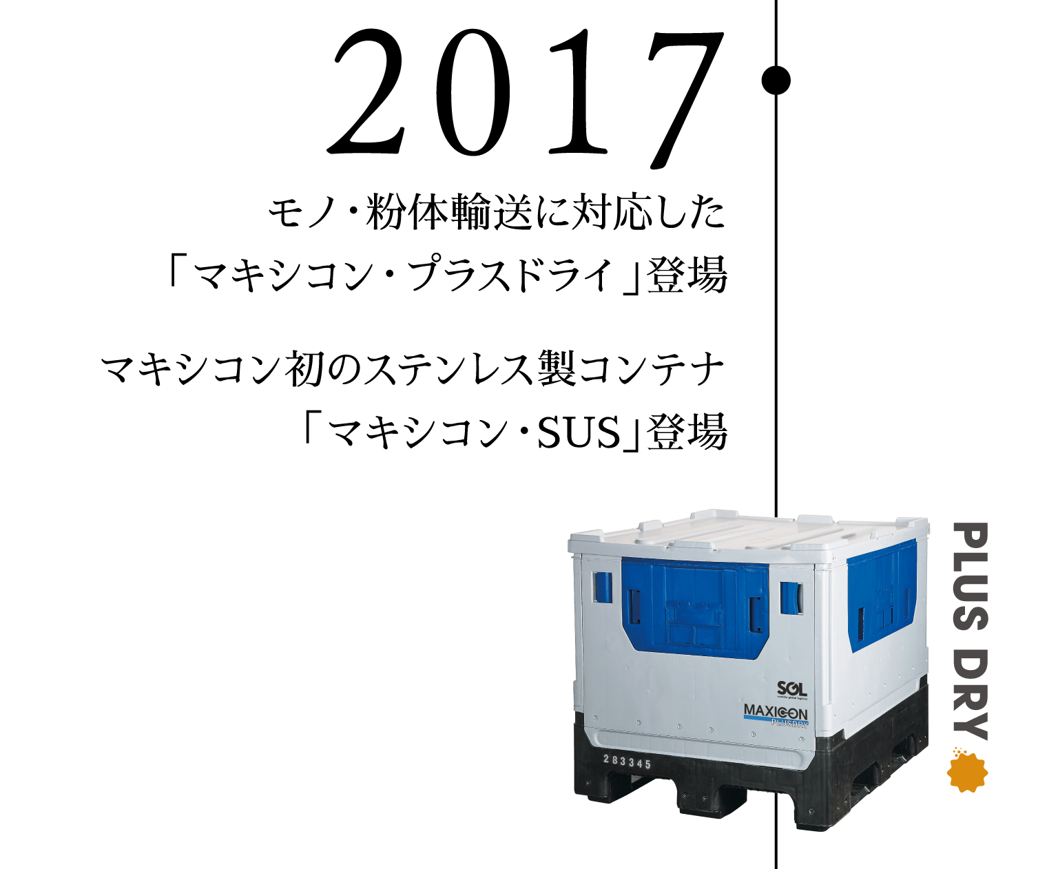 2017 モノ・粉体輸送に対応した「マキシコン・プラスドライ」登場 マキシコン初のステンレス製コンテナ「マキシコン・SUS」登場